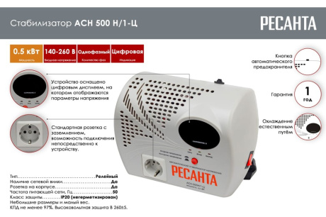 Купить Стабилизатор РЕСАНТА АСН-500Н/1-Ц 63/6/1 фото №23