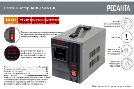 Купить Стабилизатор РЕСАНТА АСН 1500/1-Ц МАСТЕРОК 62681 фото №12