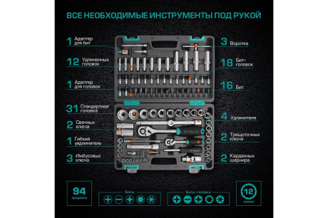 Купить Набор инструментов 1/2  1/4  CrV  94 предмета  STELS фото №29